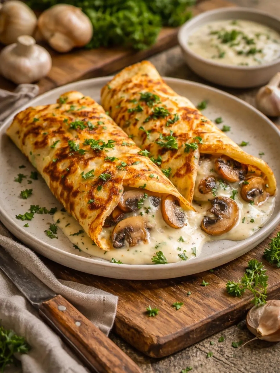 Crêpes aux champignons et à la crème