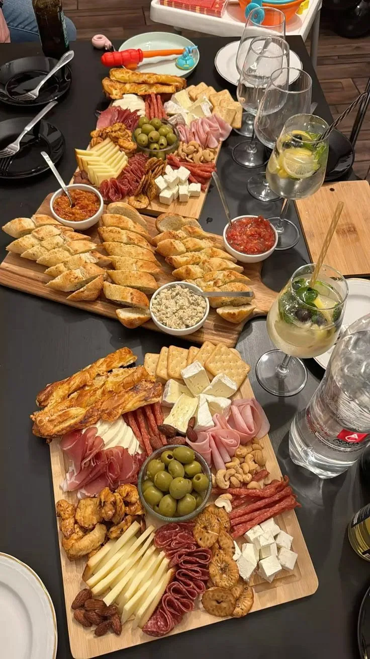 Grandes planches apéro : charcuterie, fromages, olives, gressins et fruits secs